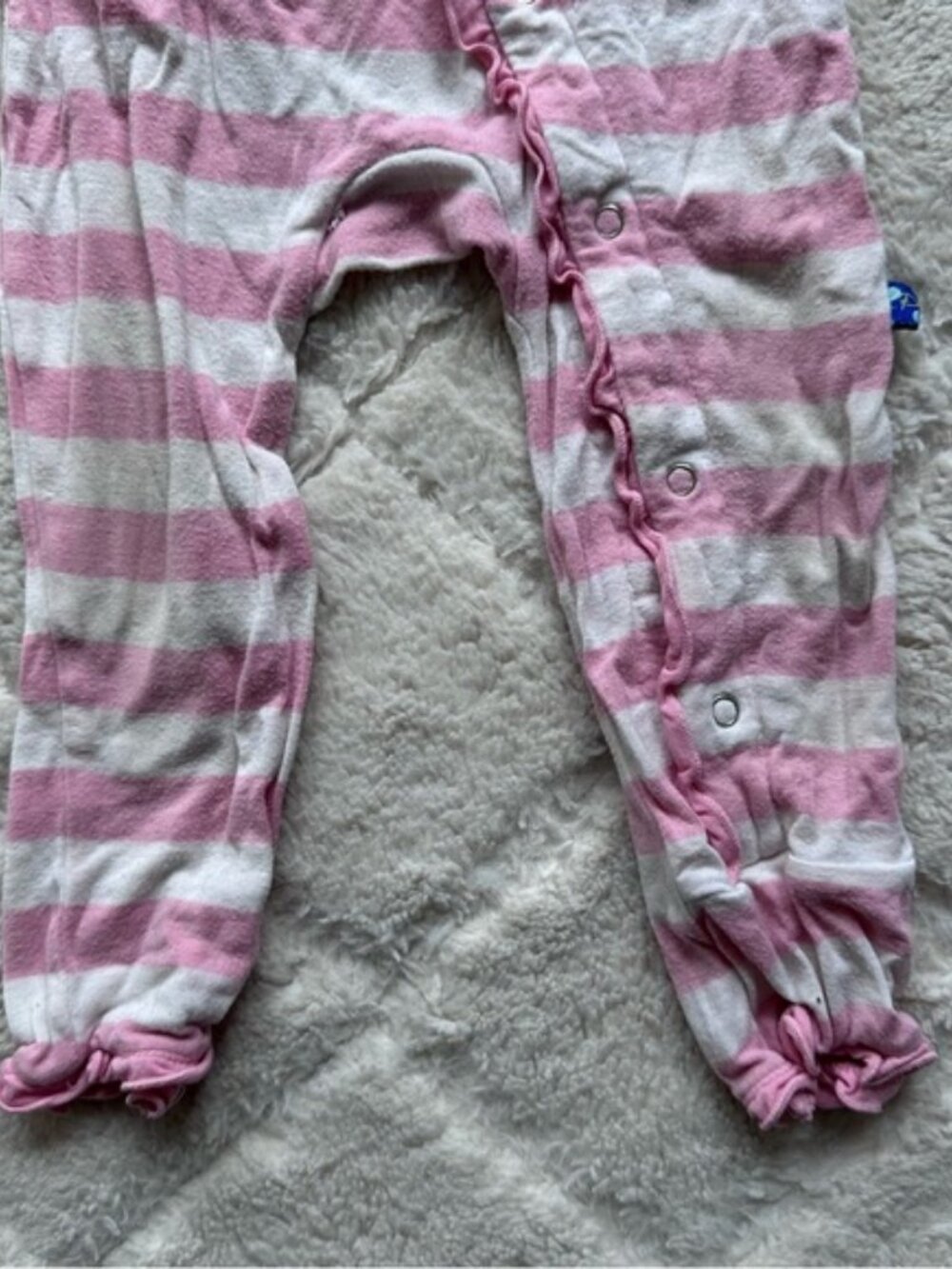 Kickee Pants | "Lotus Stripe" Classic Ruffle Coverall with Snaps | Size 12-18M - Picture 2 of 10